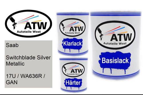 Saab, Switchblade Silver Metallic, 17U / WA636R / GAN: 1L Lackdose + 1L Klarlack + 500ml Härter - Set, von ATW Autoteile West.